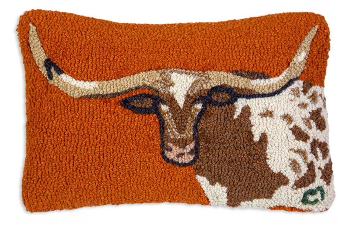 Longhorn  12"x18" Hooked Wool Pillow