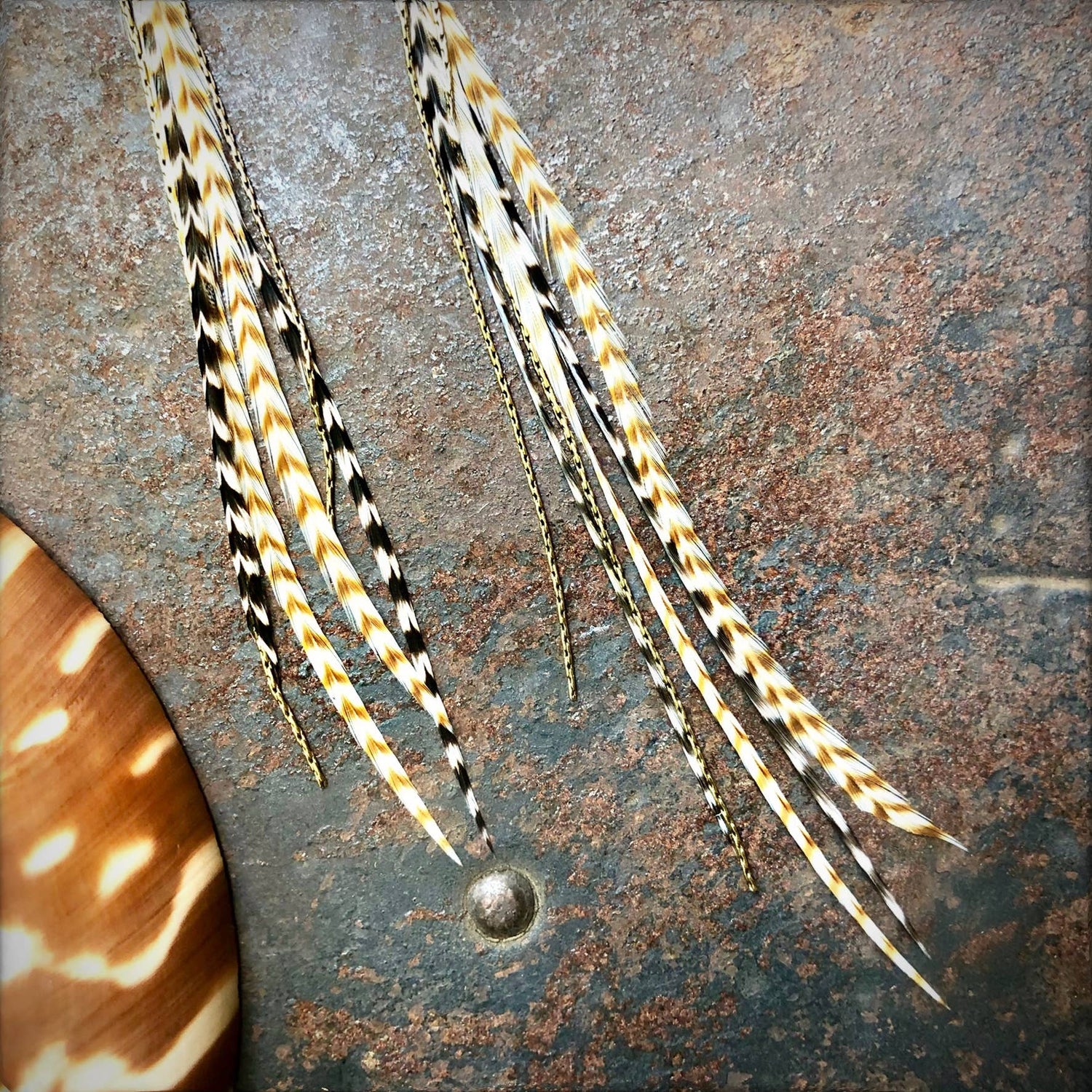 Mini Feather Earrings - Grizzly &amp; Ginger/Gold, Boho Western: Grizzly &amp; Ginger / Gold