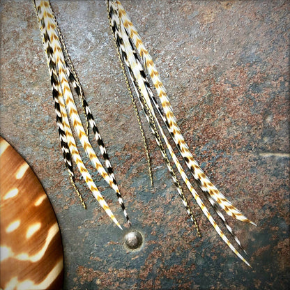 Mini Feather Earrings - Grizzly &amp; Ginger/Gold, Boho Western: Grizzly &amp; Ginger / Gold