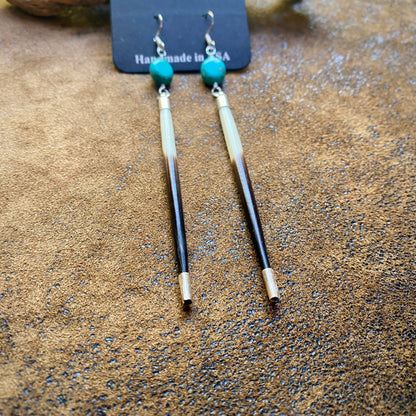 Porcupine Quill &amp; Turquoise Earrings, with Silver Earwires: Turquoise &amp; Silver