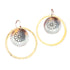 Handmade Desert Bloom Hoops featuring a hammered gold hoop with a domed silver concho and floral motif, hanging from hypoallergenic sterling silver ear wires