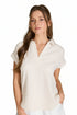 Light striped collared blouse with short cuffed sleeves and relaxed fit