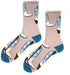 Pair of socks with cowboy boot design on a pink background