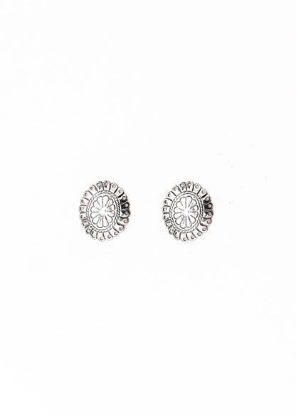 Small Burnished Silver Flower Stamped Concho Post Earring