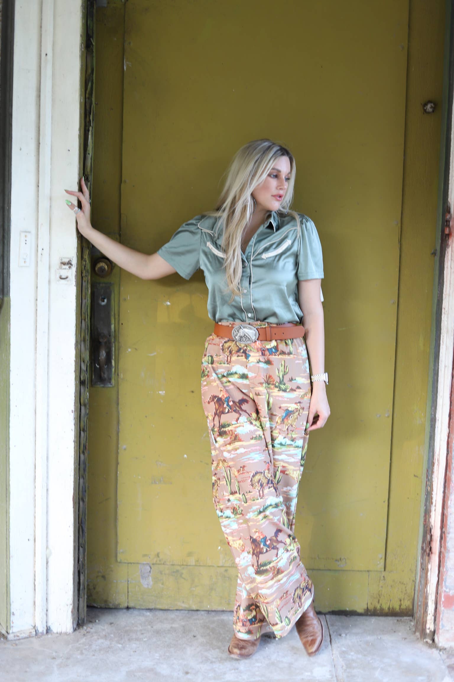 Western Silk Pearl Snap Blouse