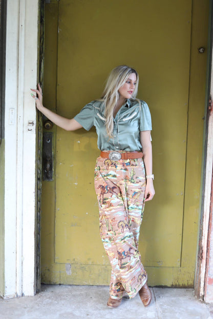 Western Silk Pearl Snap Blouse
