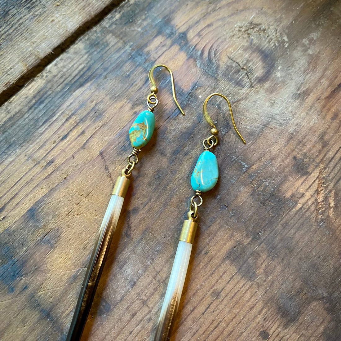Porcupine Quill &amp; Turquoise Earrings