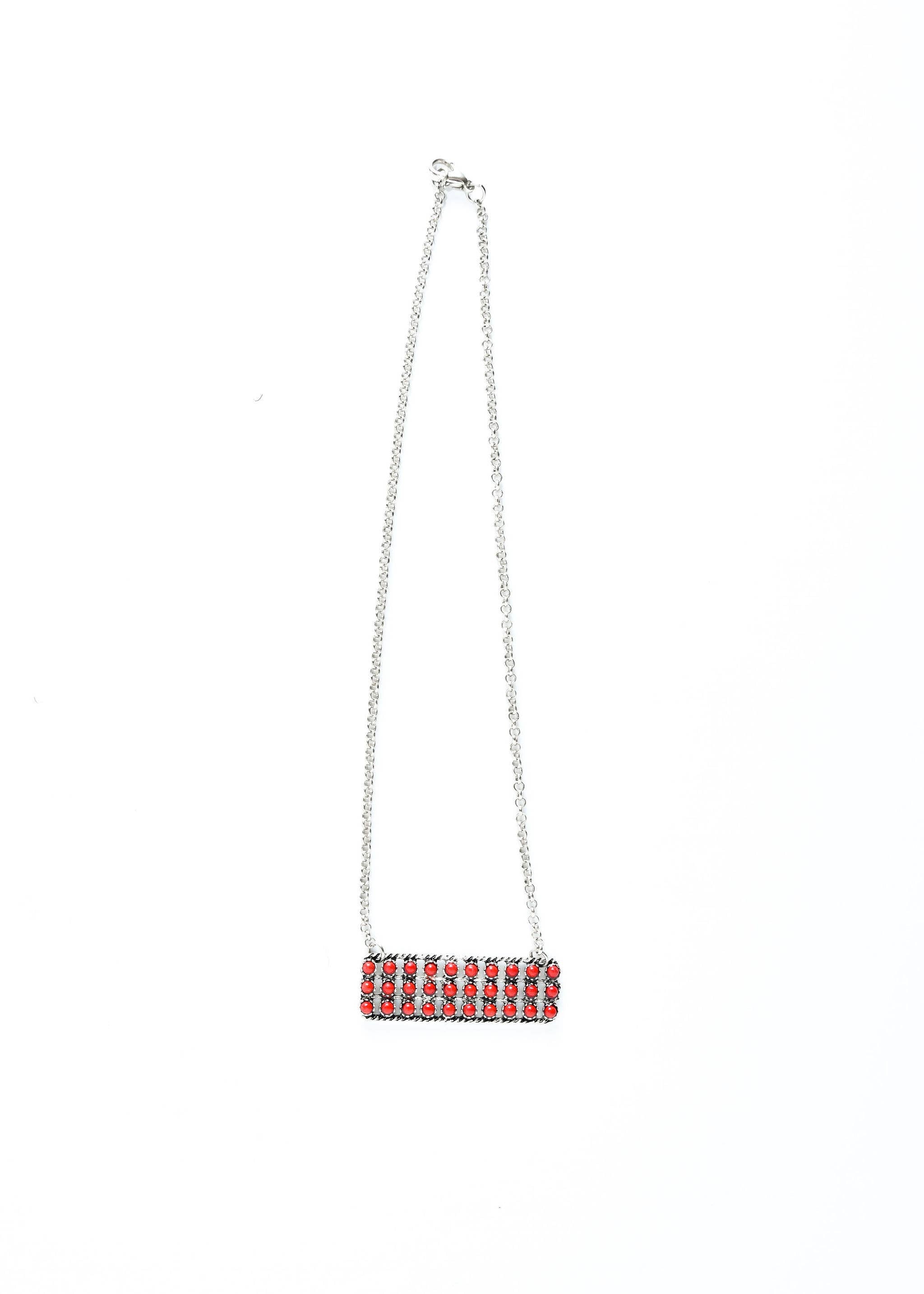 18" Snake Eye Red Bar Necklace