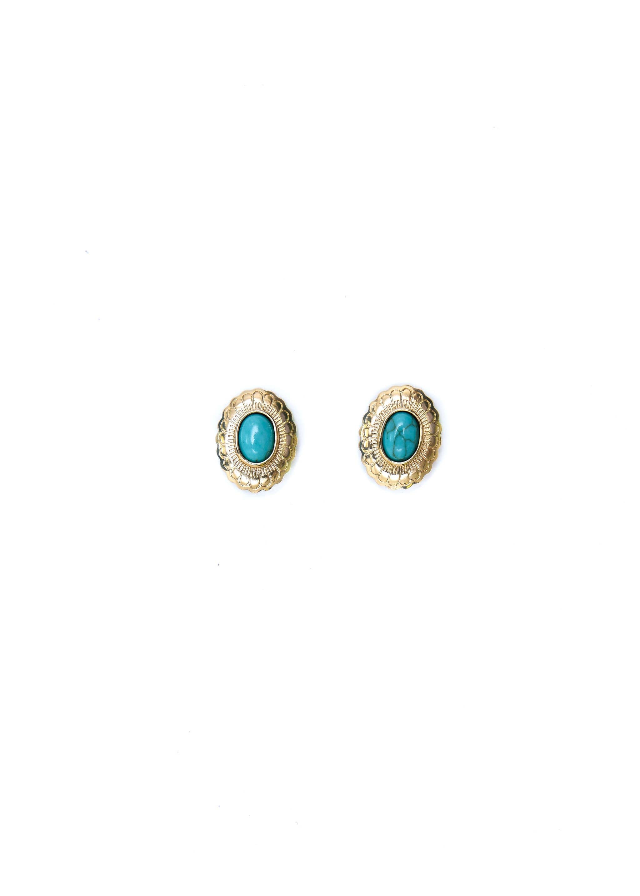 Small Gold Flower Stamped Concho Post with Turquoise Accent