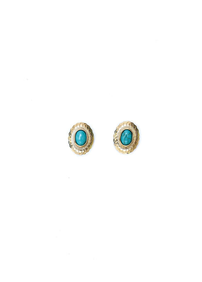 Small Gold Flower Stamped Concho Post with Turquoise Accent