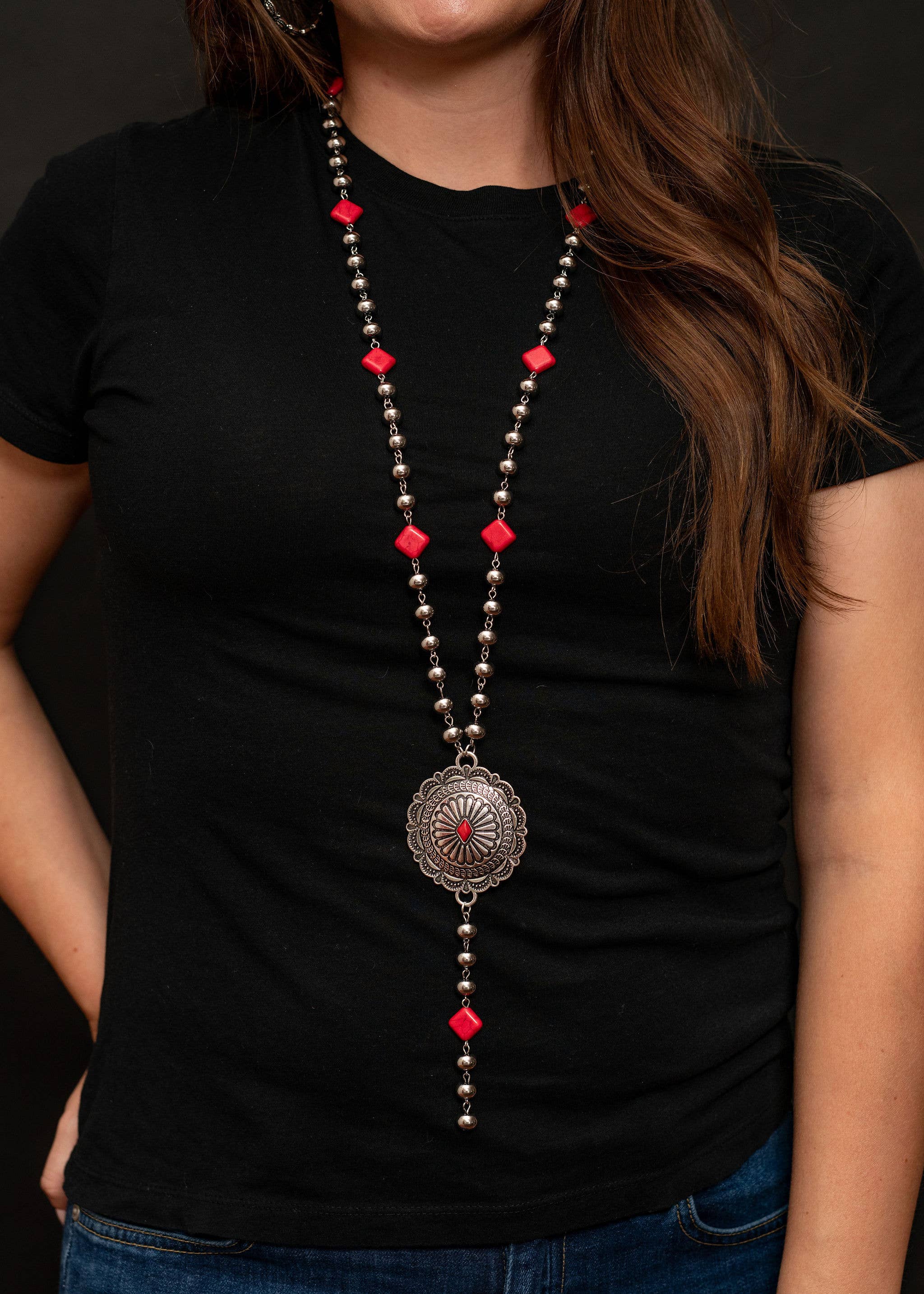 Red Diamond Silver Y Necklace