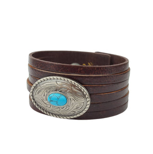 Genuine Leather Cuff With Western Concho, Brown