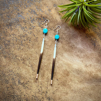 Porcupine Quill &amp; Turquoise Earrings, with Silver Earwires: Turquoise &amp; Silver