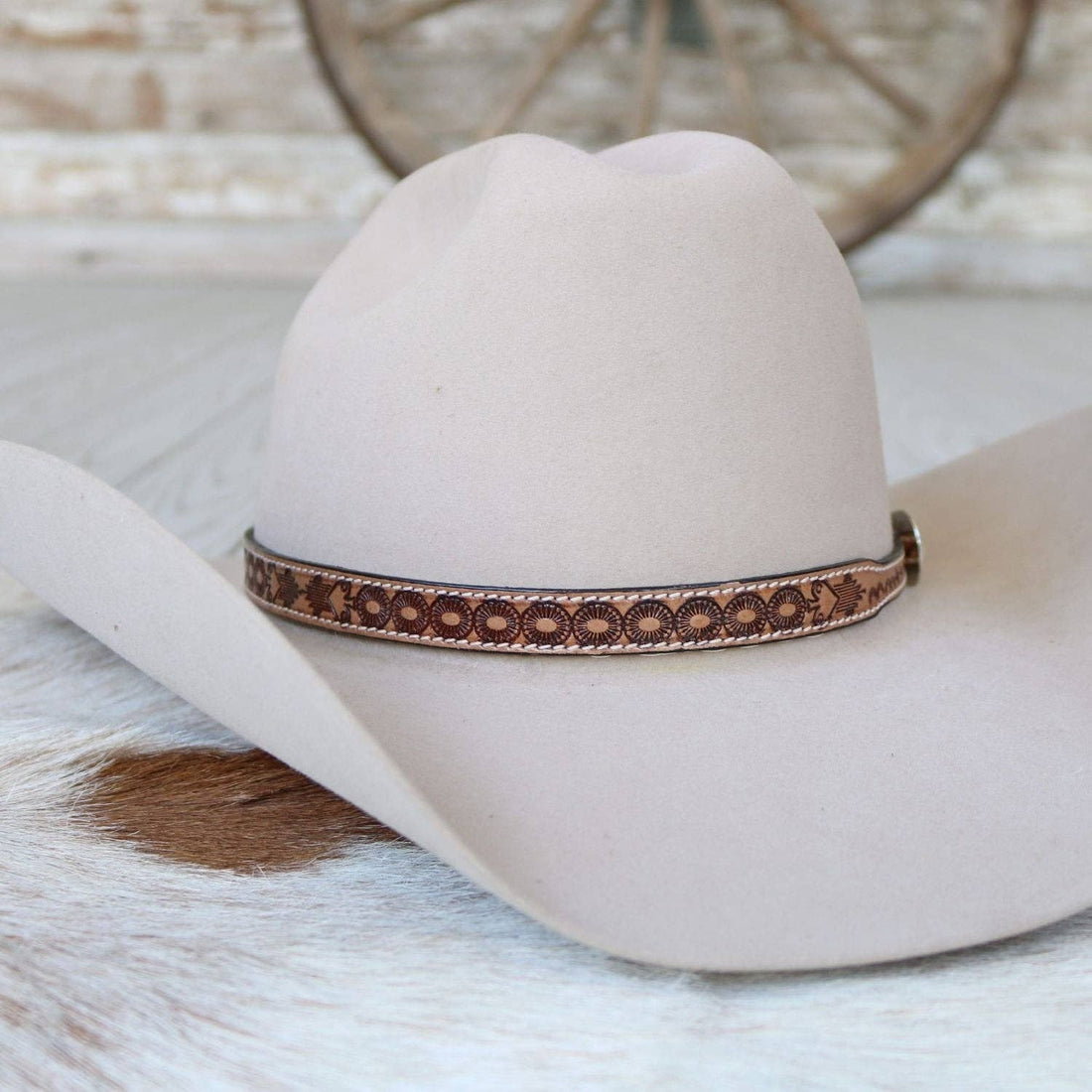 Jones Brown Tooled Leather Hat Band