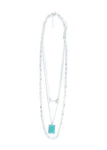 24" Layered Silver Necklace w/ Arrows & Turquoise Accents