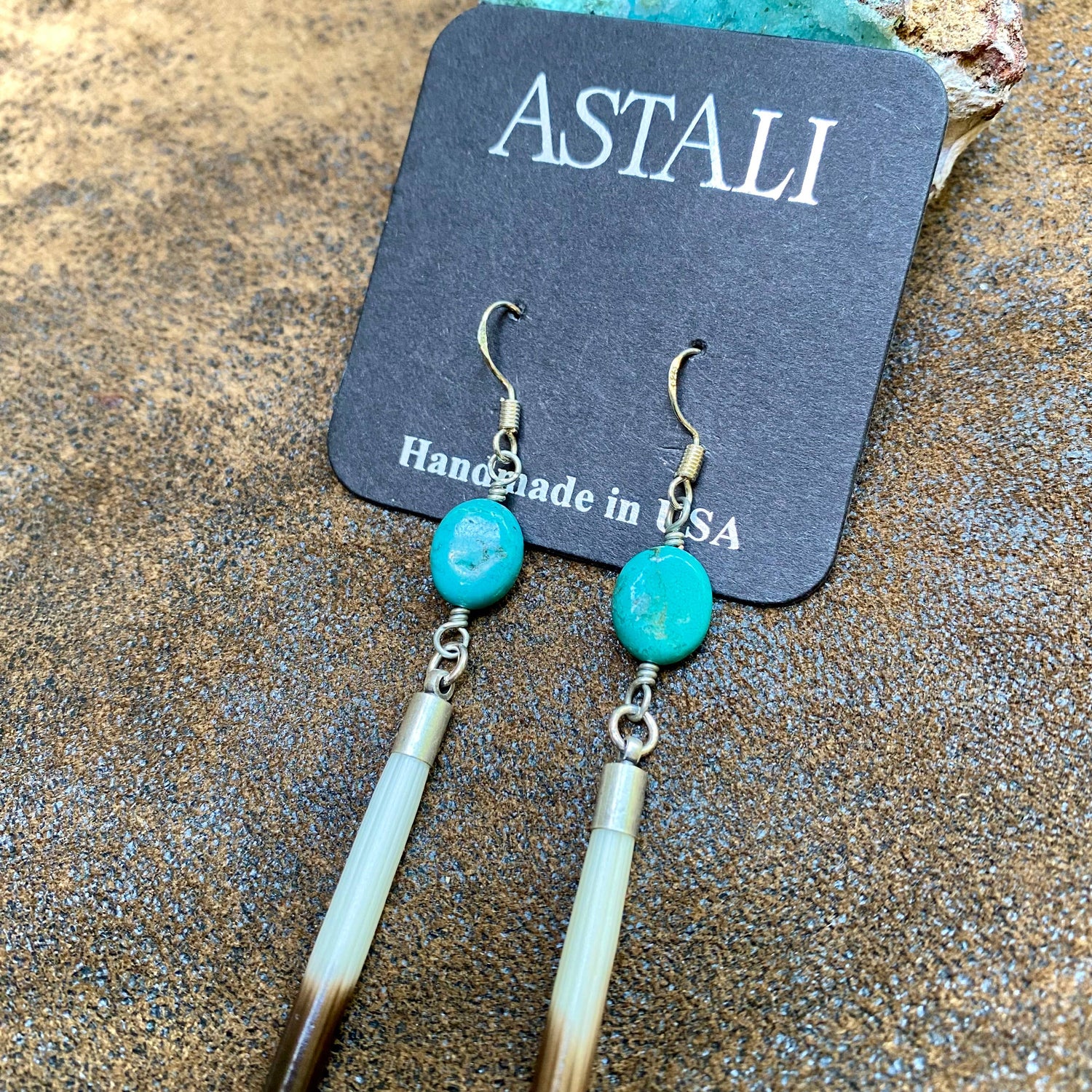Porcupine Quill &amp; Turquoise Earrings, with Silver Earwires: Turquoise &amp; Silver