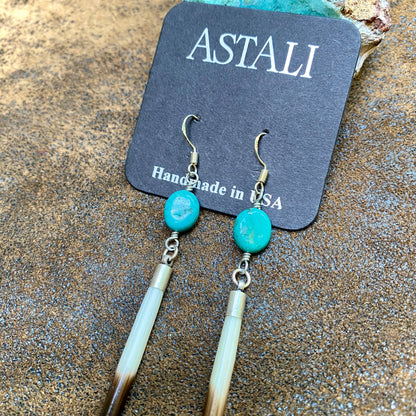 Porcupine Quill &amp; Turquoise Earrings, with Silver Earwires: Turquoise &amp; Silver