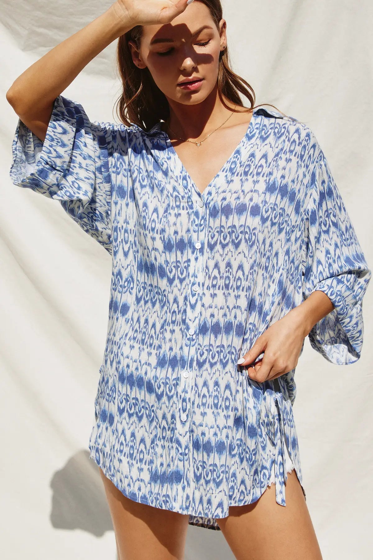 Oceans Away Tie Detail Tunic Shirt