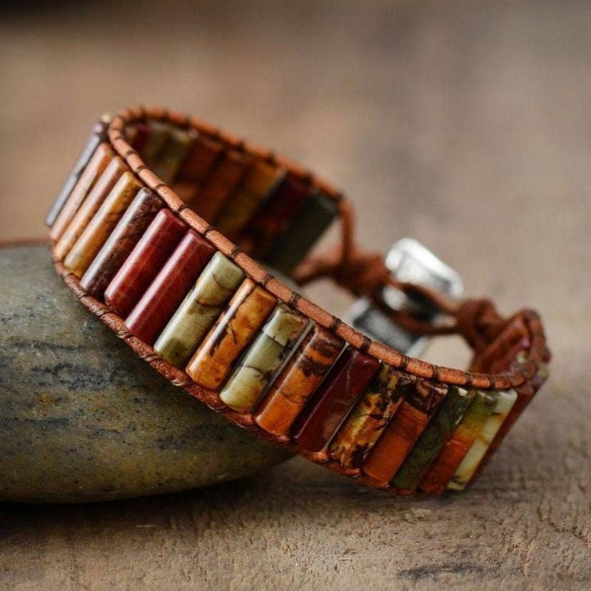 Handmade Natural Jasper Tube Wrap Bracelet