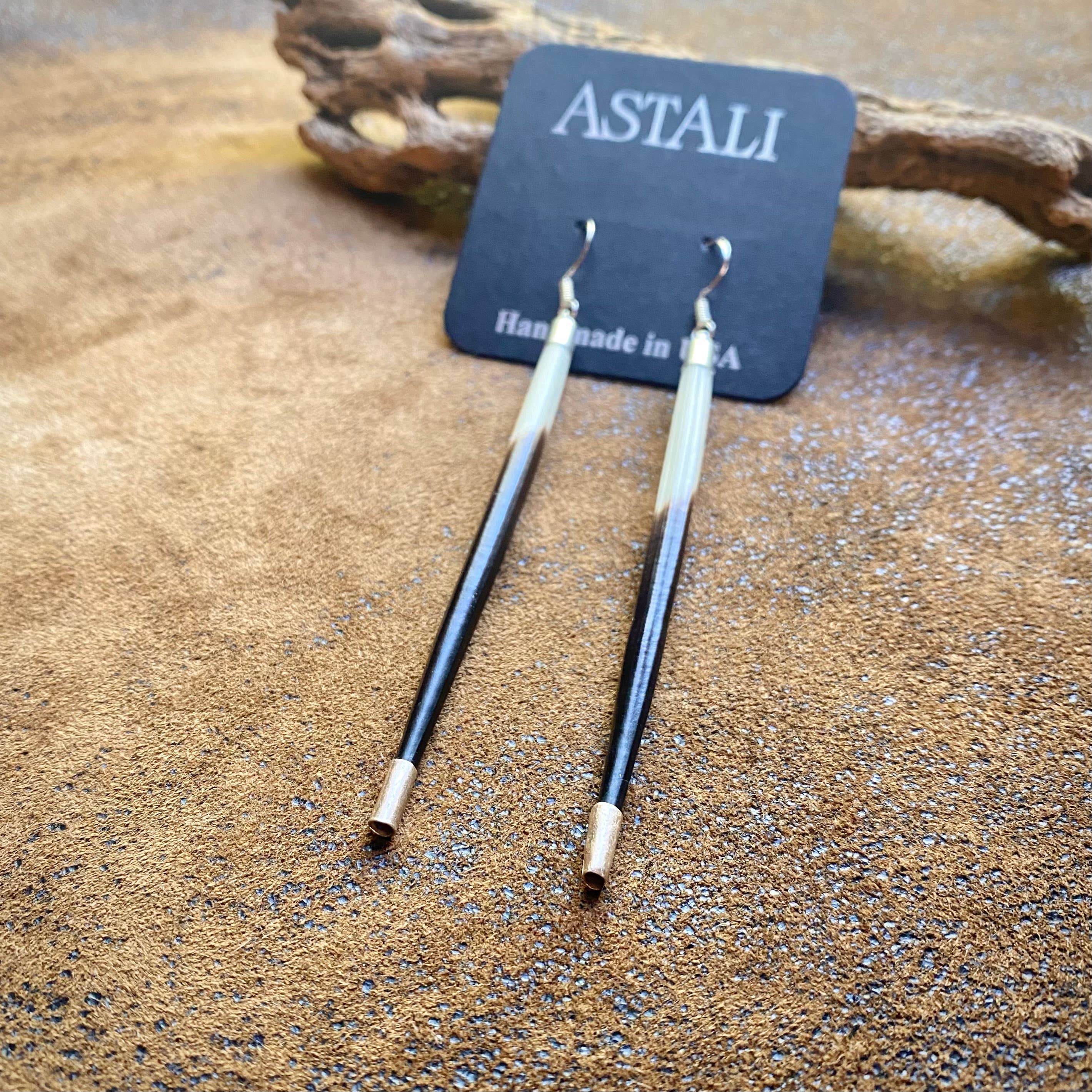 Porcupine Quill Earrings - Short, Black/Brown/Ivory, Silver: Short / Silver