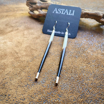 Porcupine Quill Earrings - Short, Black/Brown/Ivory, Silver: Short / Silver