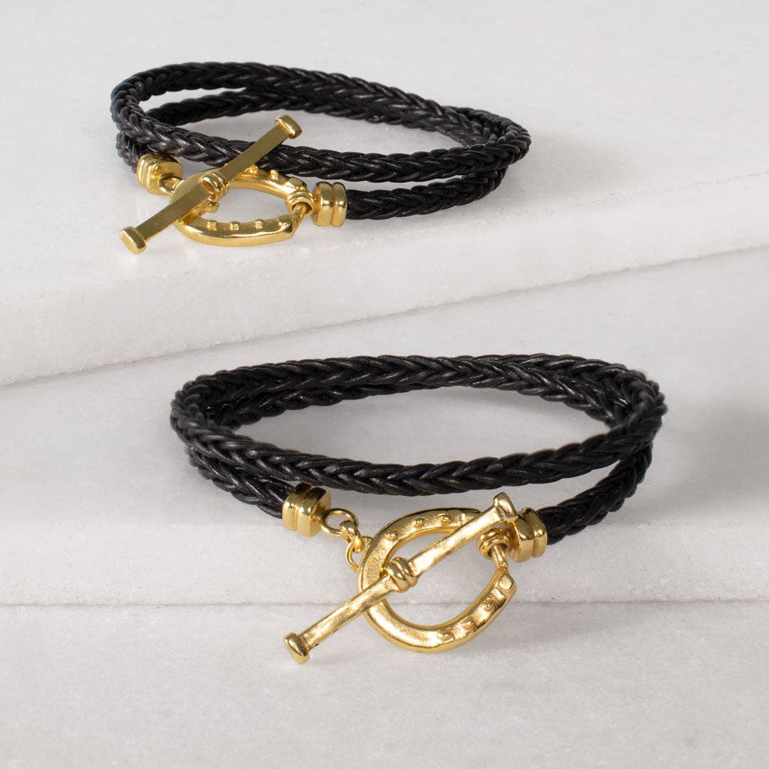 Roundup Braided Leather Horseshoe Bracelet