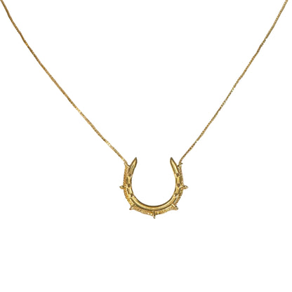 Gold horseshoe necklace on a beige background