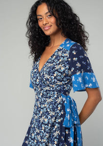 Multi Floral Short Sleeve Wrap Maxi Dress