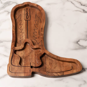 Acacia Wood Cowboy Boot Chip & Dip Platter