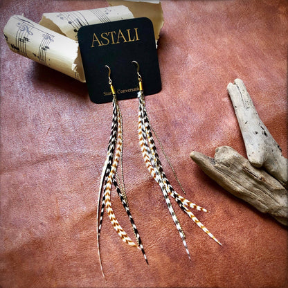 Mini Feather Earrings - Grizzly &amp; Ginger/Gold, Boho Western: Grizzly &amp; Ginger / Gold