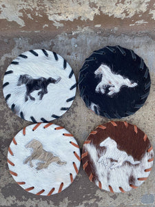 Cowhide Running Horse coaster, 4piece Set