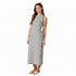Sleeveless striped knit midi dress with back button detail and split hem