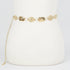 Gold western concho chain belt with linked metal plates and adjustable fit for dresses or denim styling