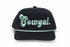 Infant cowgal cap in black with mint embroidered “Cowgal” lettering and rope detail across the brim, western-style baby hat