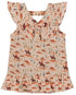 Girls western cotton dress with desert print featuring horse riders and cactus, ruffled neckline and hem with flutter sleeve detail