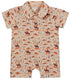 Baby western cotton collared romper with desert print featuring horse riders and cactus, button front with snap closure for easy dressing