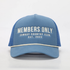 Blue Members Only cowboy country club trucker hat with embroidered logo and mesh back