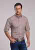 Men’s red geometric print Western shirt in cotton poplin with short sleeves and button front by Stetson