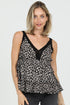 Women’s black western cactus print sleeveless blouse with V-neckline and tiered ruffle hem