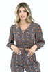 Women’s western floral long sleeve crop top with V-neckline, smocked waist, and front tie detail