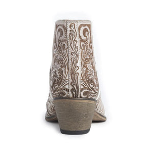 Western Moxie Hand-tooled Booties, White Chocolate