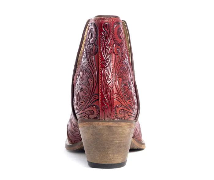 Western Moxie Hand-tooled Booties, Scarlet