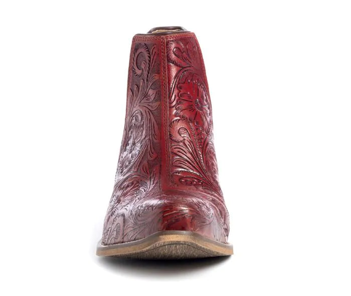 Western Moxie Hand-tooled Booties, Scarlet