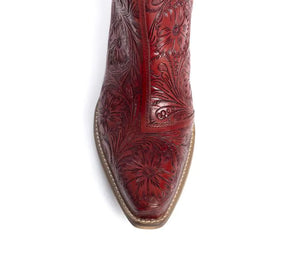 Western Moxie Hand-tooled Booties, Scarlet