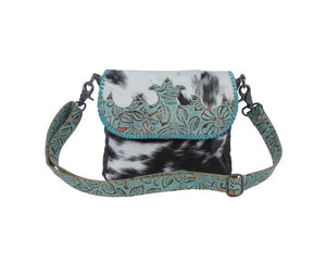 Turquoise Fleurs Leather & Hairon Bag