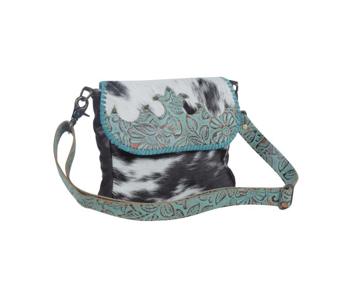 Turquoise Fleurs Leather & Hairon Bag