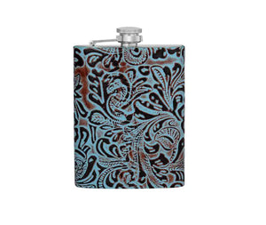 Mountain Trail Flask in Hand-tooled Leather