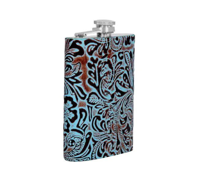 Mountain Trail Flask in Hand-tooled Leather