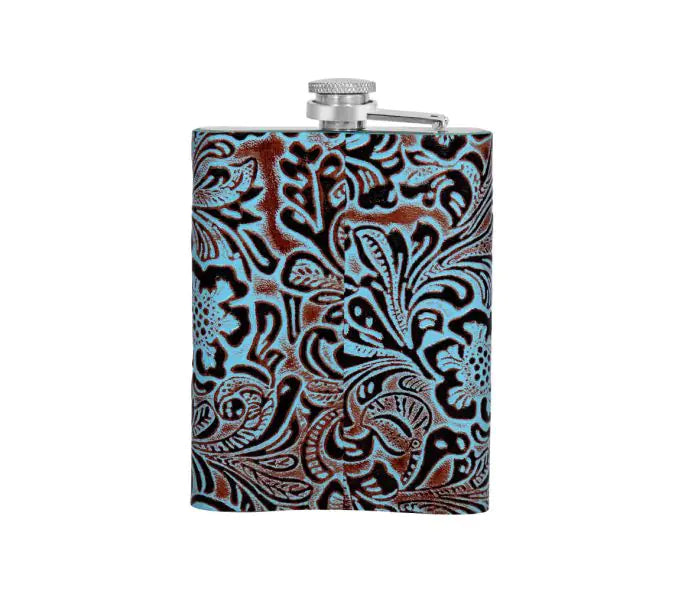 Mountain Trail Flask in Hand-tooled Leather