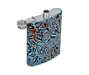 Mountain Trail Flask in Hand-tooled Leather